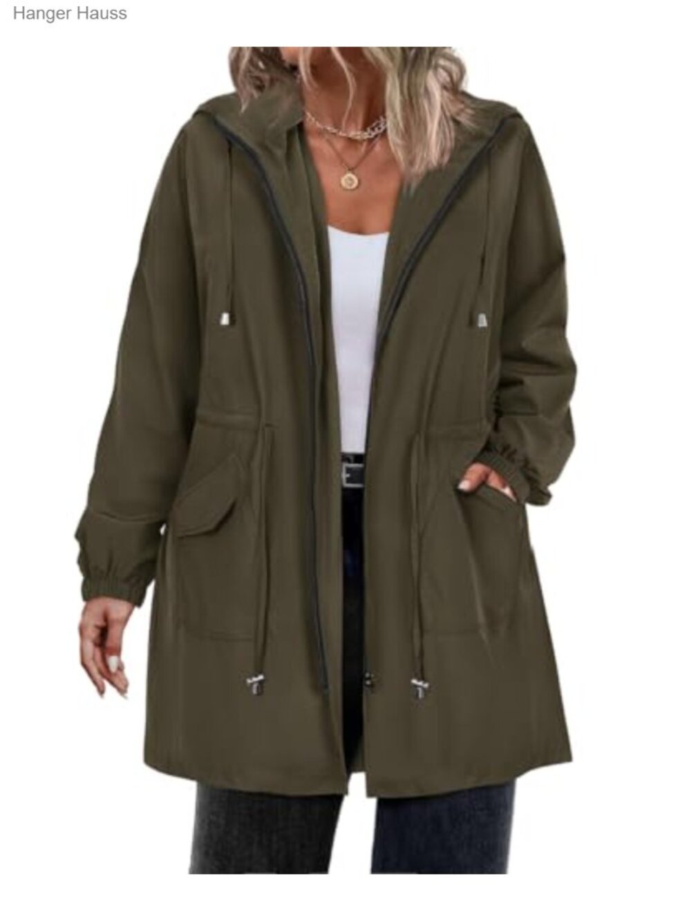 Plus Size Waterproof Long Raincoat Hooded Windbreaker Jacket with Pockets